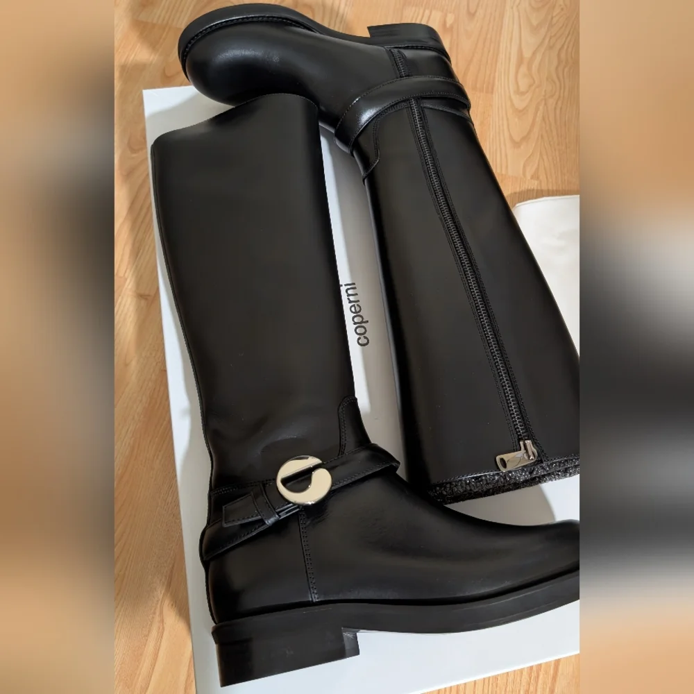 Coperni Belt Cavalier Black Leather Knee High Boots Size US 6 / IT 36
